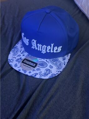 Rue21 Blue Los Angeles Snapback Hat with White Paisley Brim